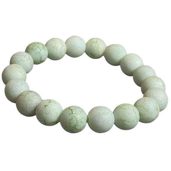 Green dyed aventurine sparkly frosted beaded stretchy bracelet NEW - Picture 4 of 4